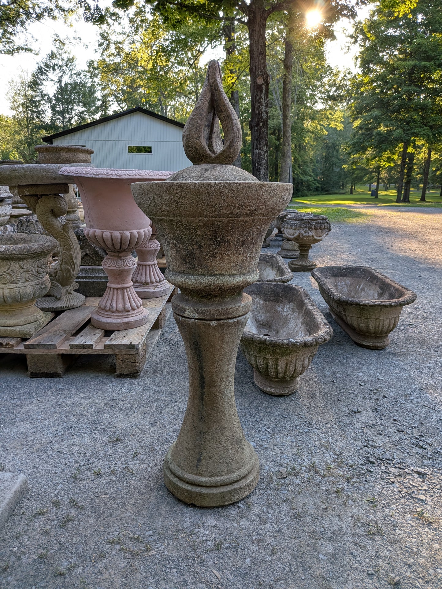 British Cast Stone Lidded Urn