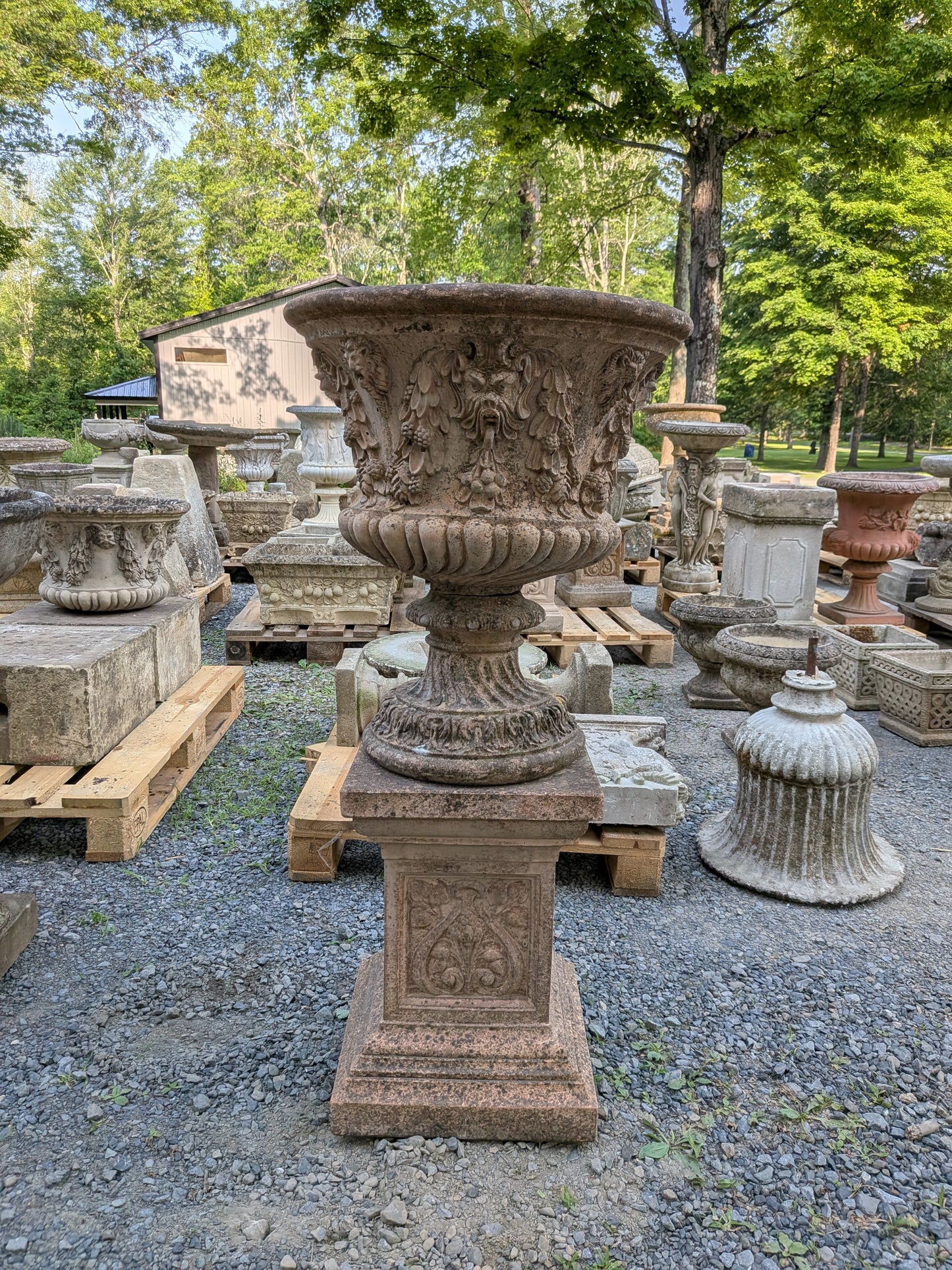 British Cast Stone Planter / Jardiniere on Plinth