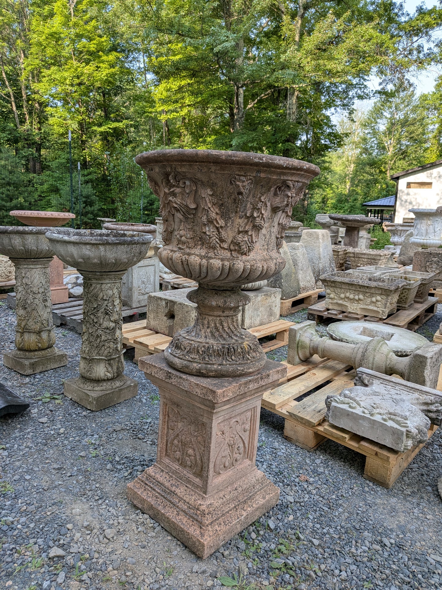 British Cast Stone Planter / Jardiniere on Plinth