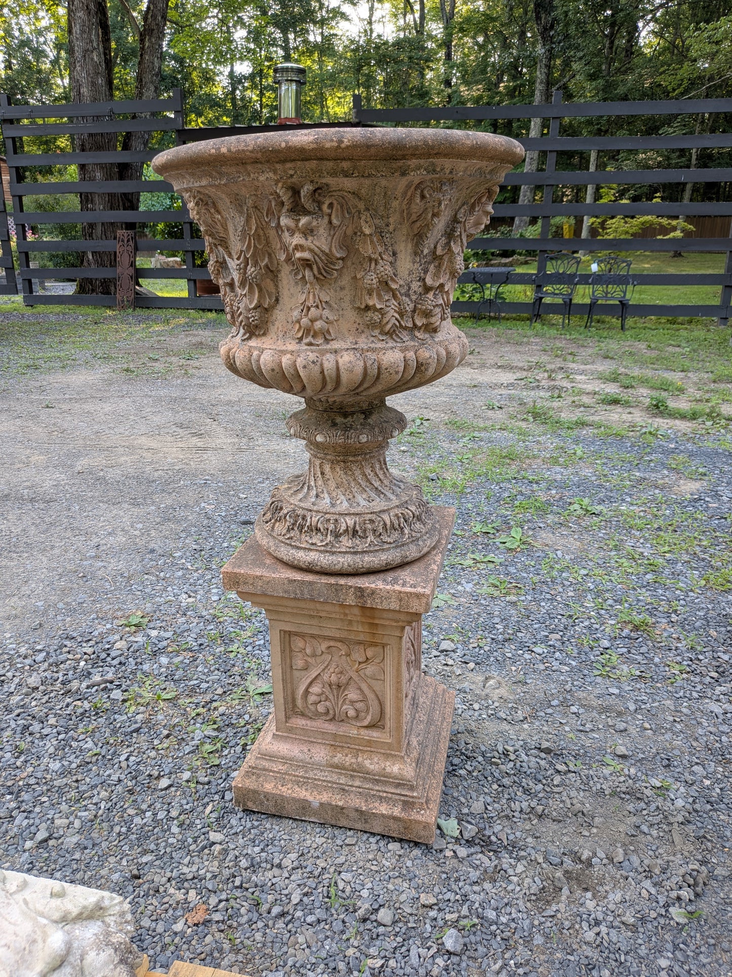 British Cast Stone Planter / Jardiniere on Plinth