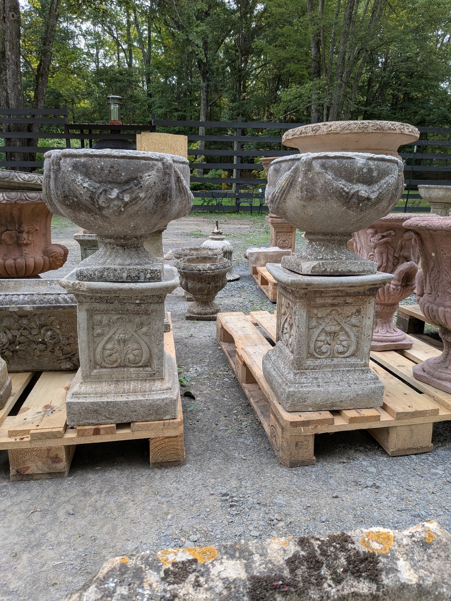 Pair of British Cast Stone Planters / Jardinieres on Plinths