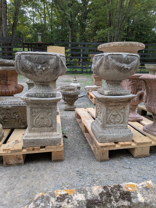 Pair of British Cast Stone Planters / Jardinieres on Plinths