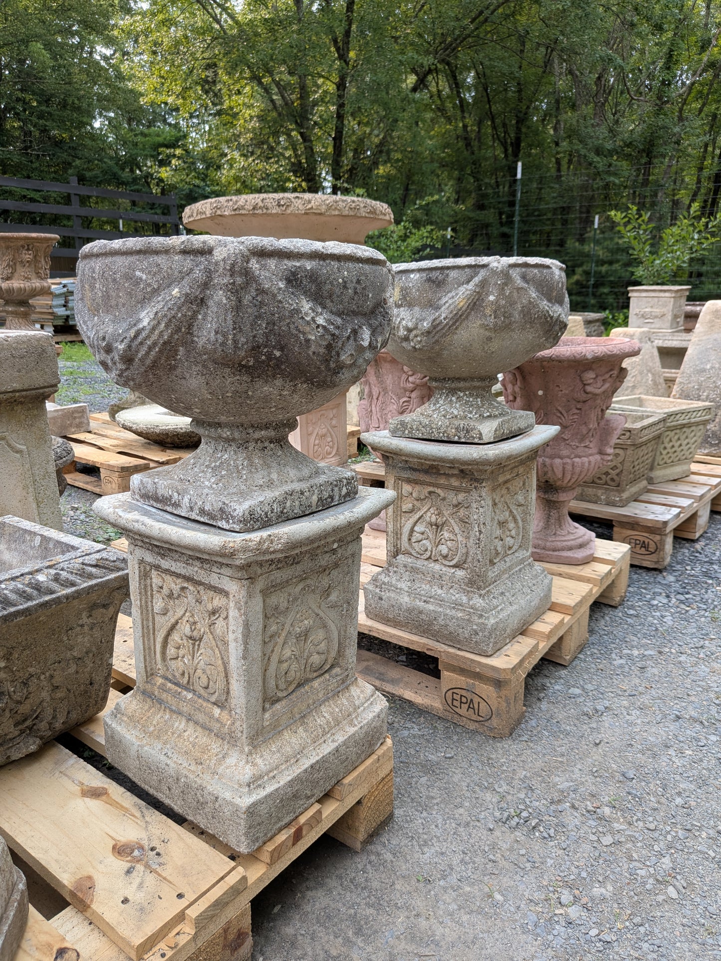 Pair of British Cast Stone Planters / Jardinieres on Plinths