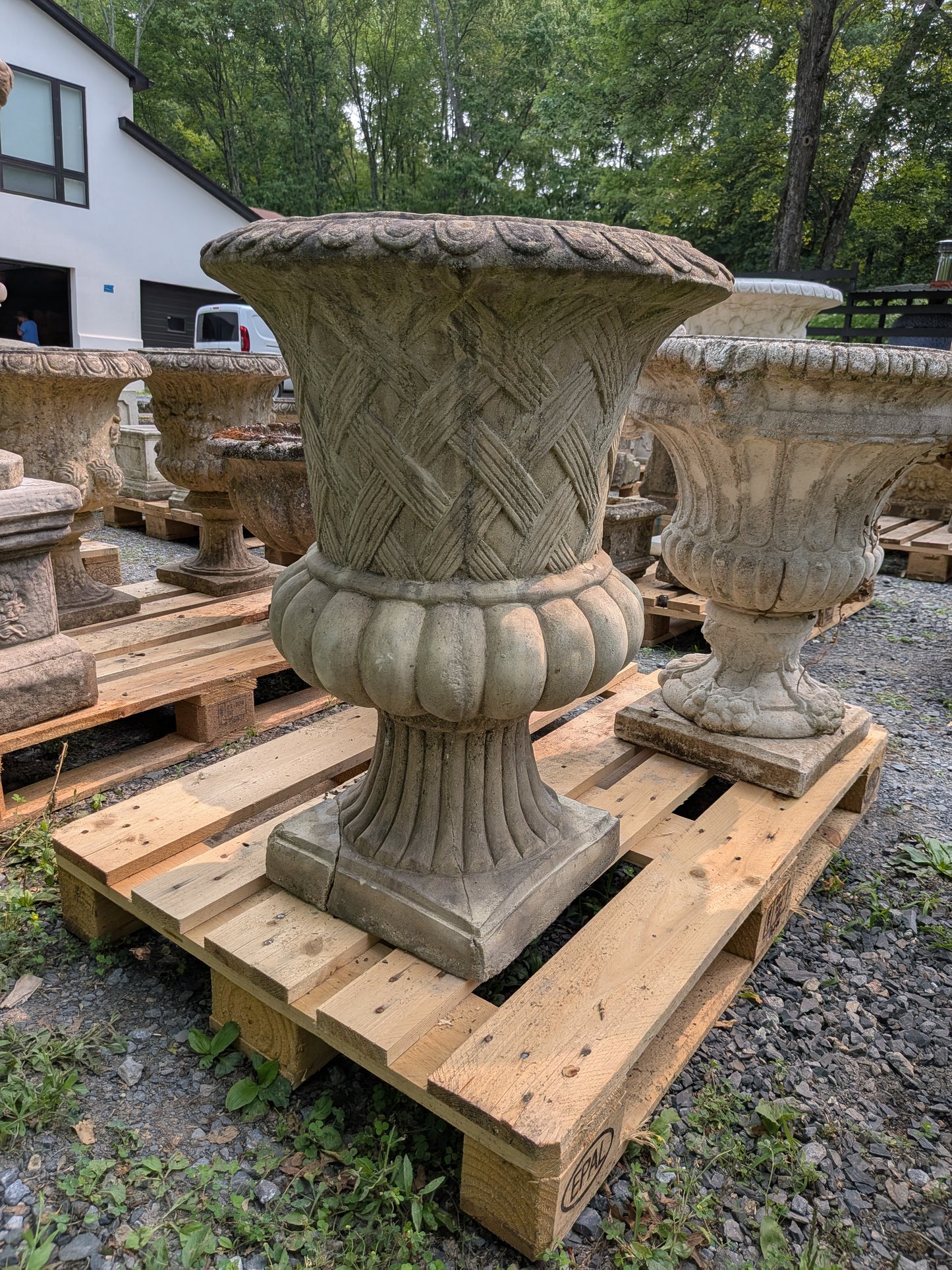 British Cast Stone Planter / Jardiniere with Plinth