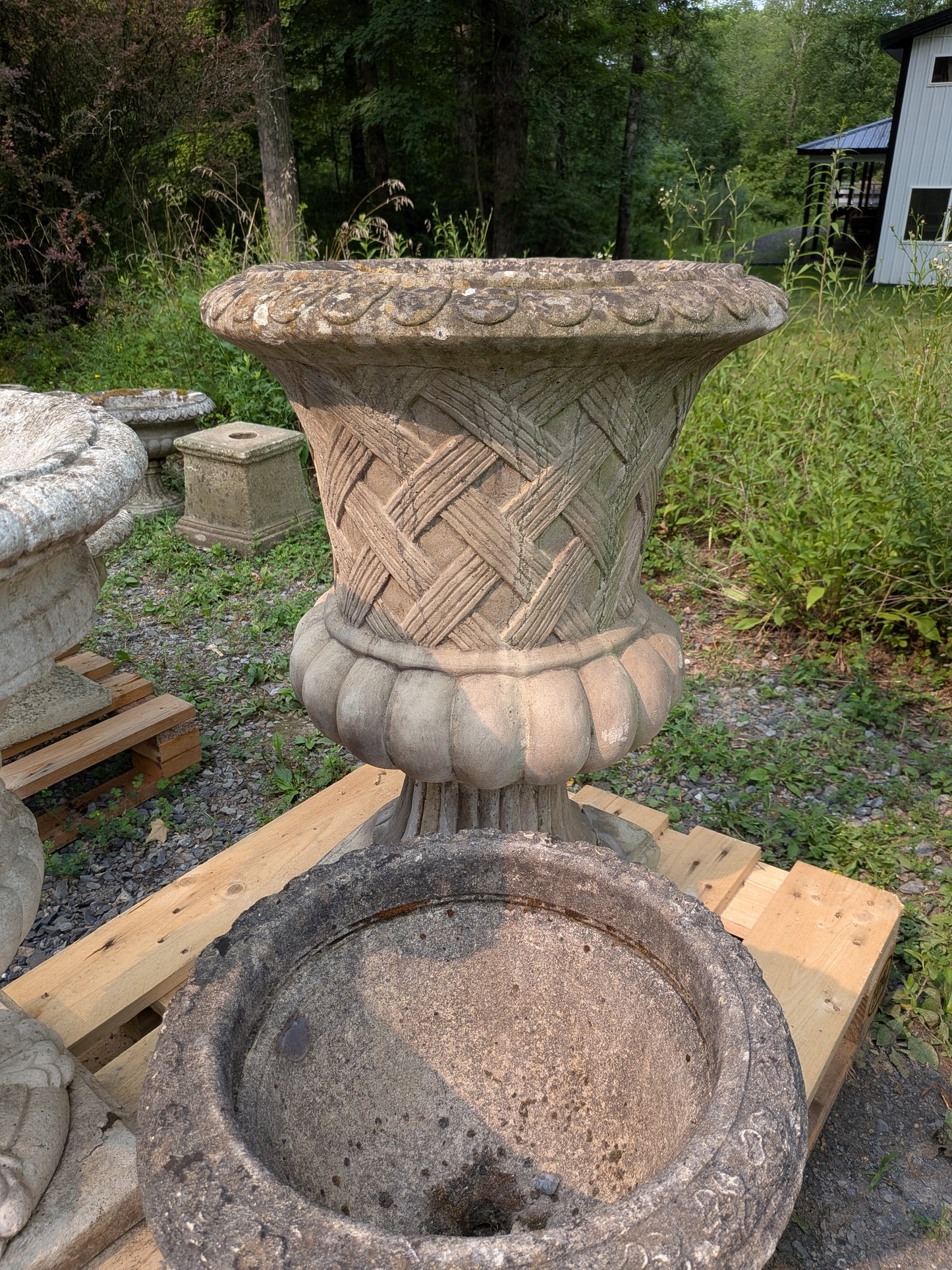British Cast Stone Planter / Jardiniere with Plinth