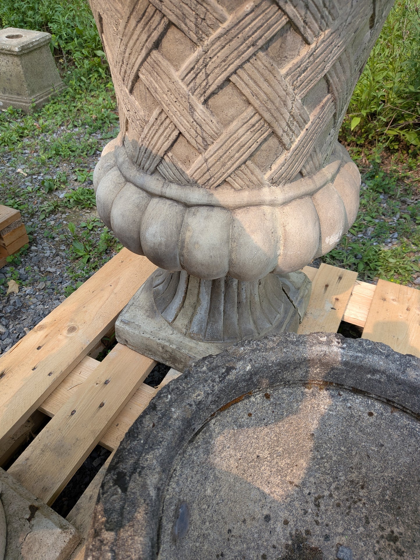 British Cast Stone Planter / Jardiniere with Plinth