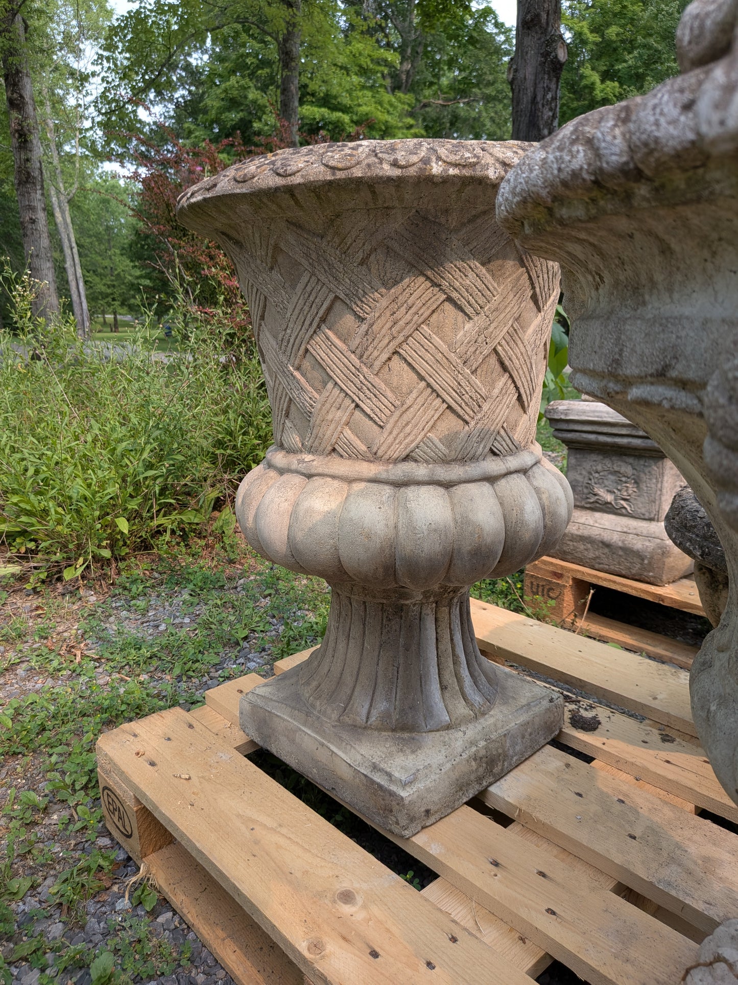 British Cast Stone Planter / Jardiniere with Plinth