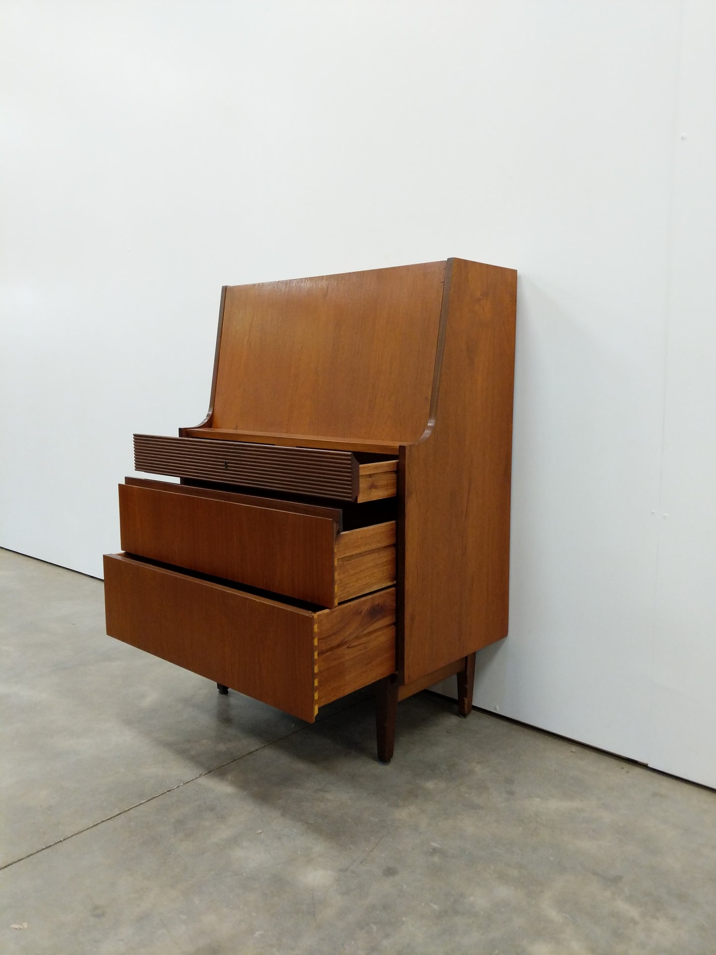 Vintage Mid Century Modern Teak Secretary Desk by Elliotts of Newbury