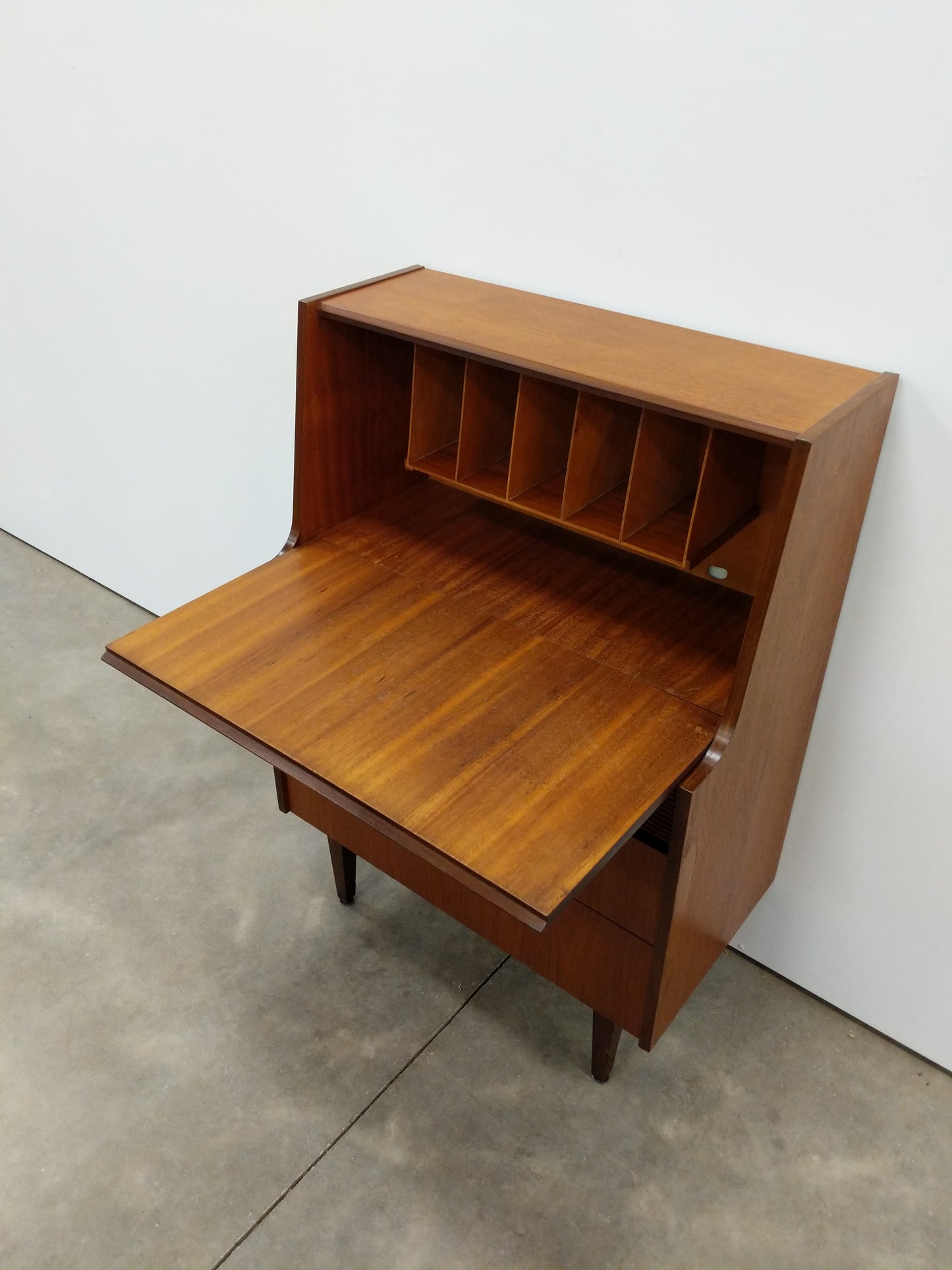 Vintage Mid Century Modern Teak Secretary Desk by Elliotts of Newbury