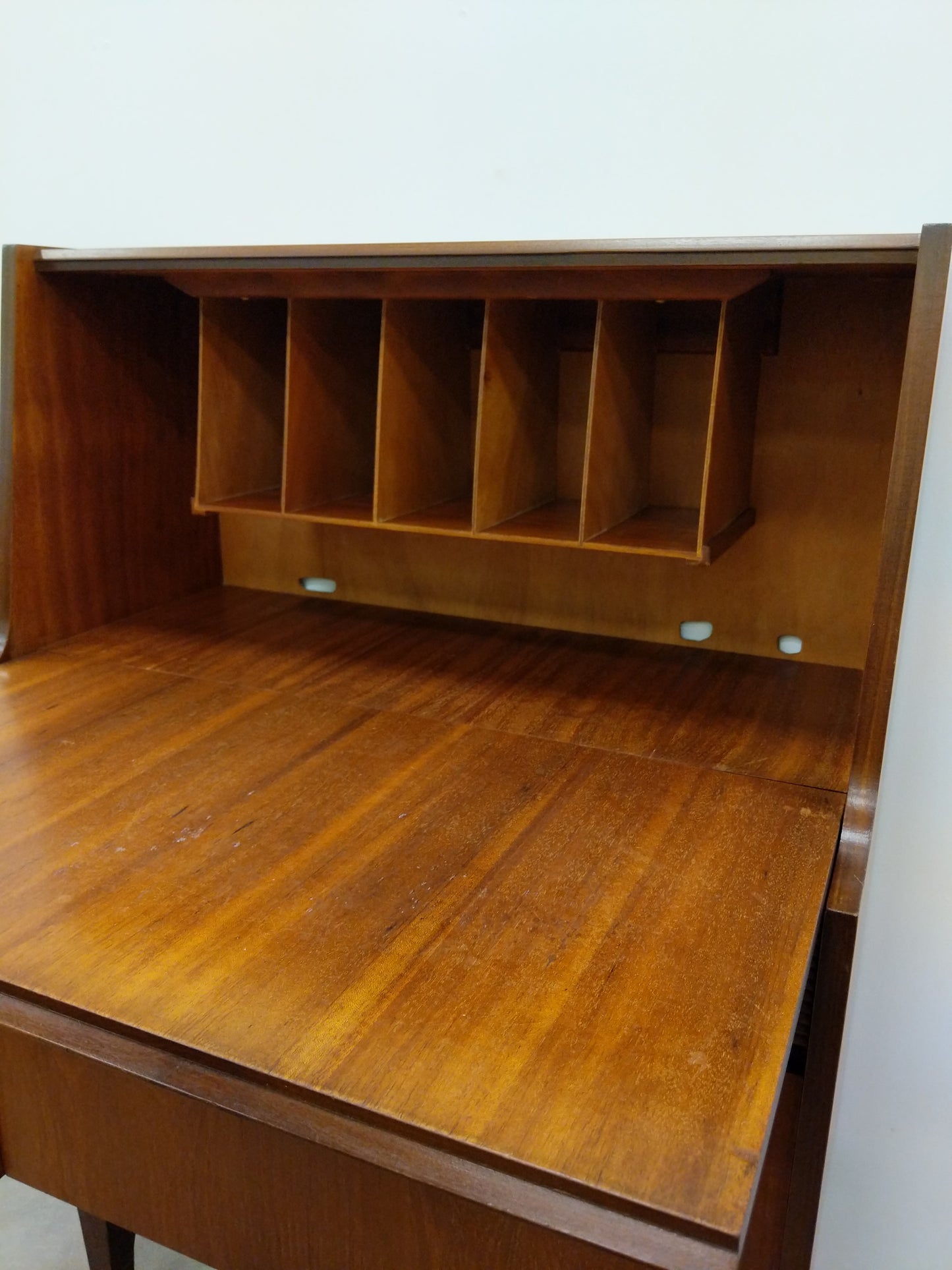 Vintage Mid Century Modern Teak Secretary Desk by Elliotts of Newbury