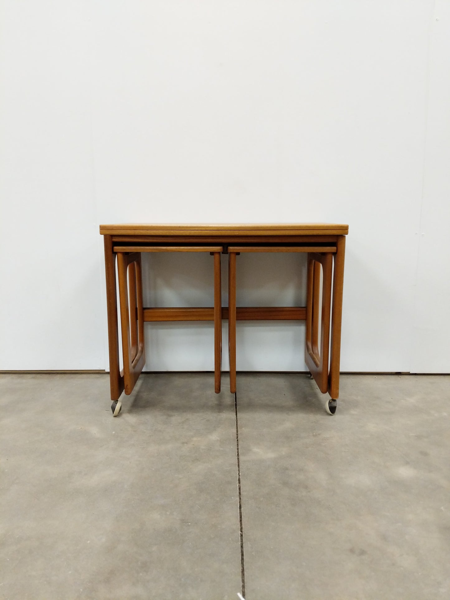 Set of Vintage Mid Century Modern Teak Triform Nesting Tables by McIntosh