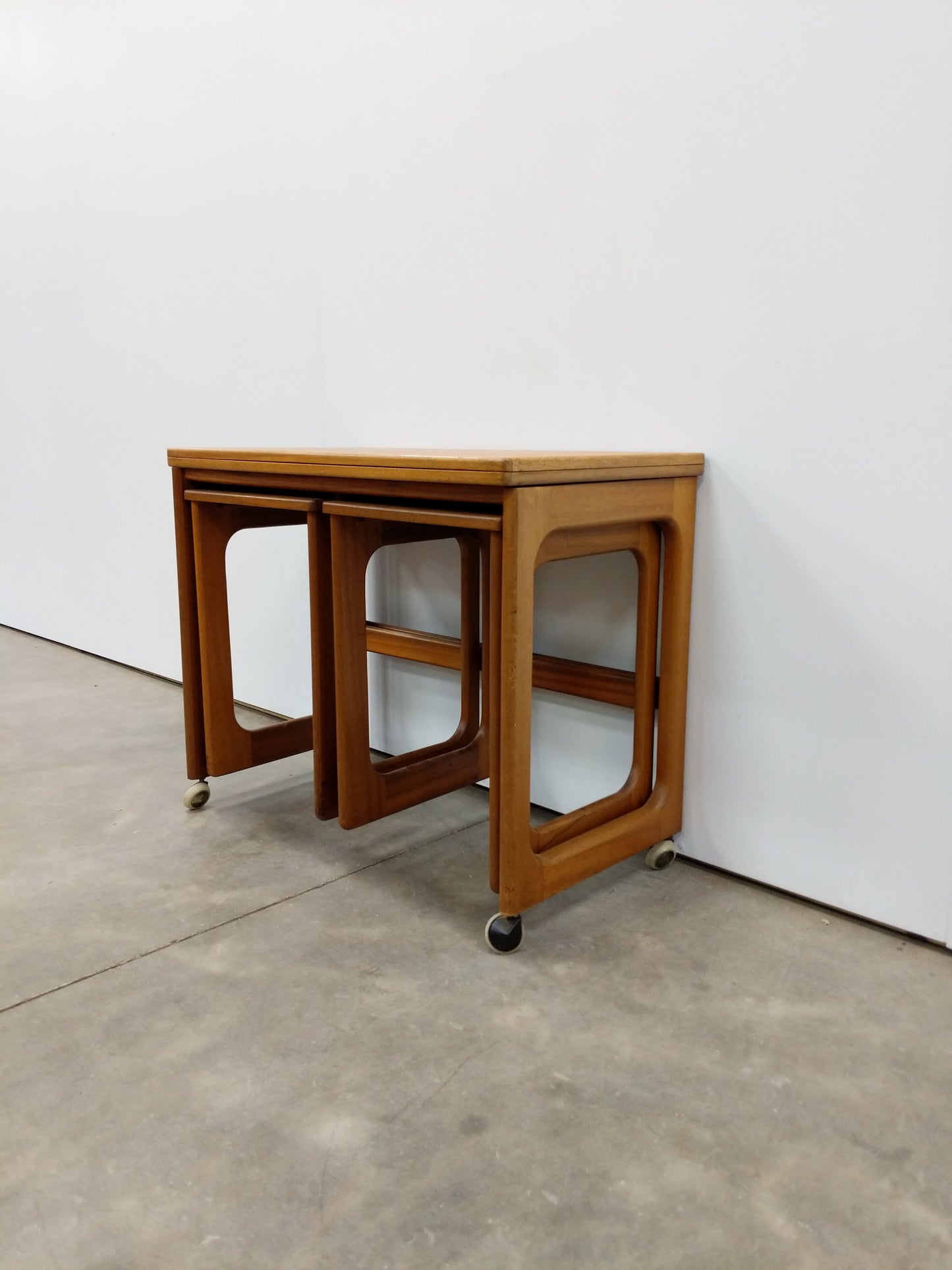 Set of Vintage Mid Century Modern Teak Triform Nesting Tables by McIntosh