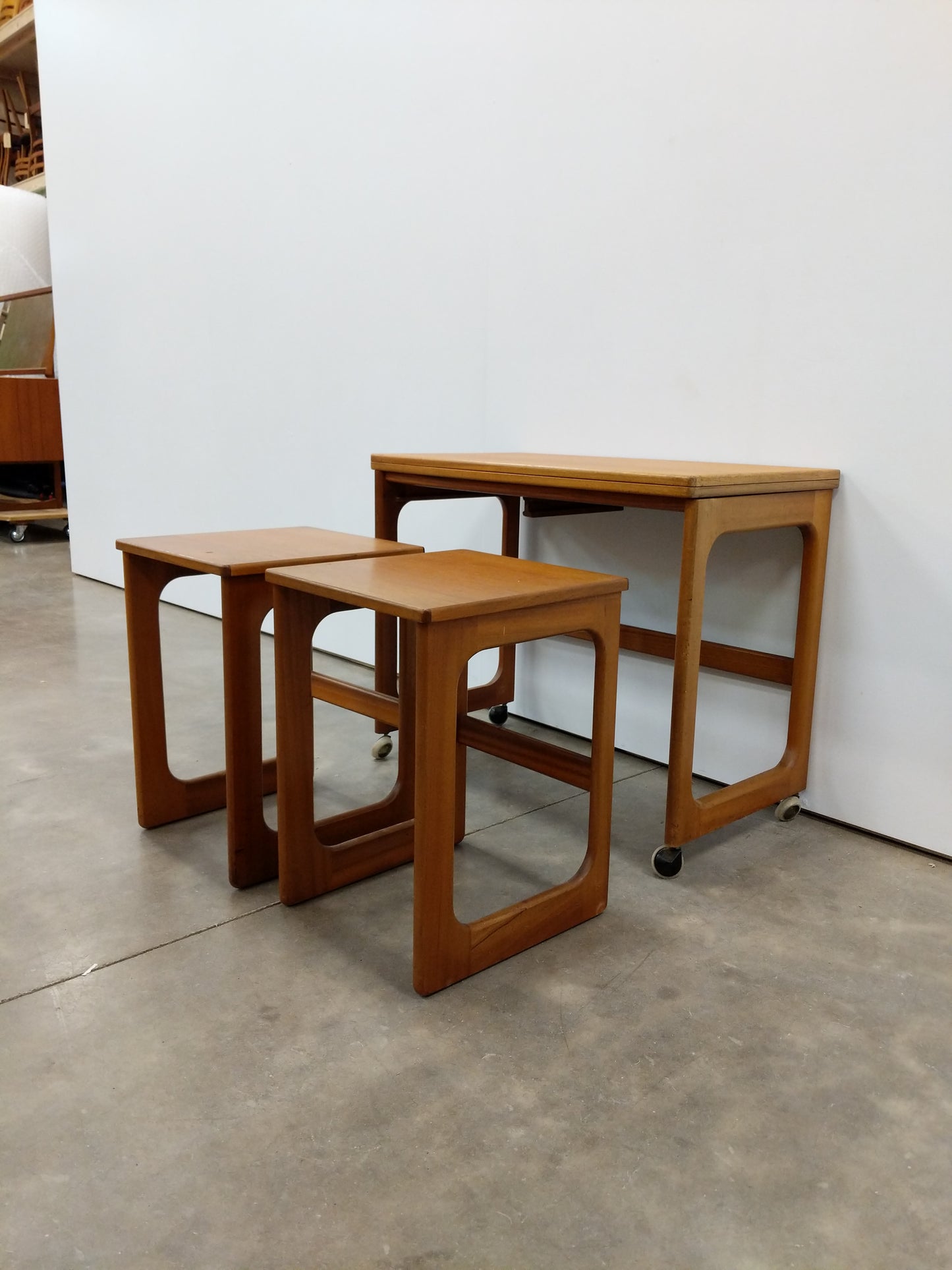 Set of Vintage Mid Century Modern Teak Triform Nesting Tables by McIntosh