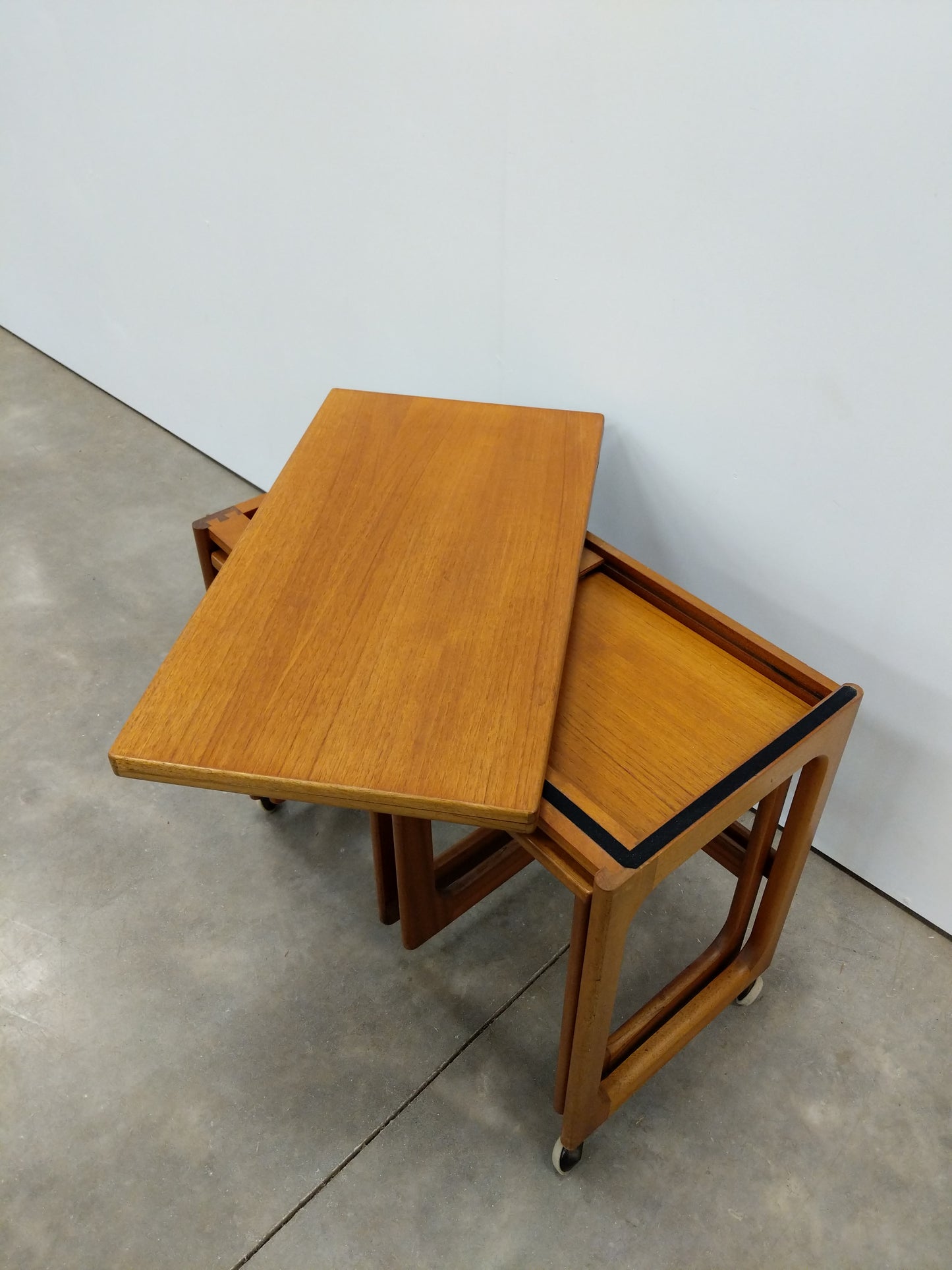 Set of Vintage Mid Century Modern Teak Triform Nesting Tables by McIntosh